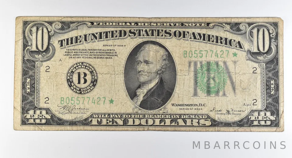 1934 B $10 New York NY FRN Star Note Green Seal STAR *0330