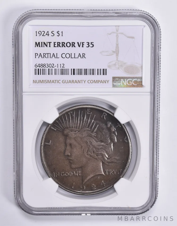 MINT ERROR VF35 1924-S Peace Silver Dollar Partial Collar NGC *1816
