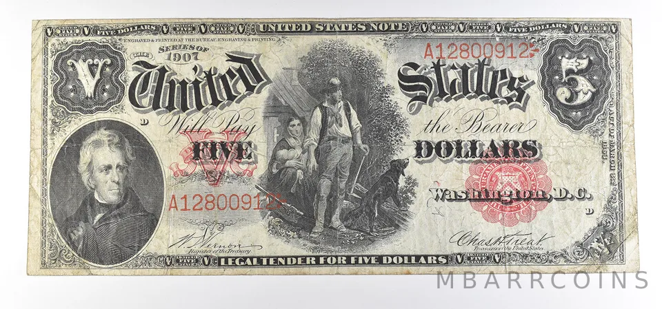 1907 $5 Woodchopper Legal Tender Large Note Red Seal FR#83 *0793