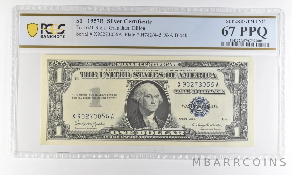 1957 B $1 Silver Certificate Fr#1621 Superb Gem Unc 67 PPQ PCGS *4354