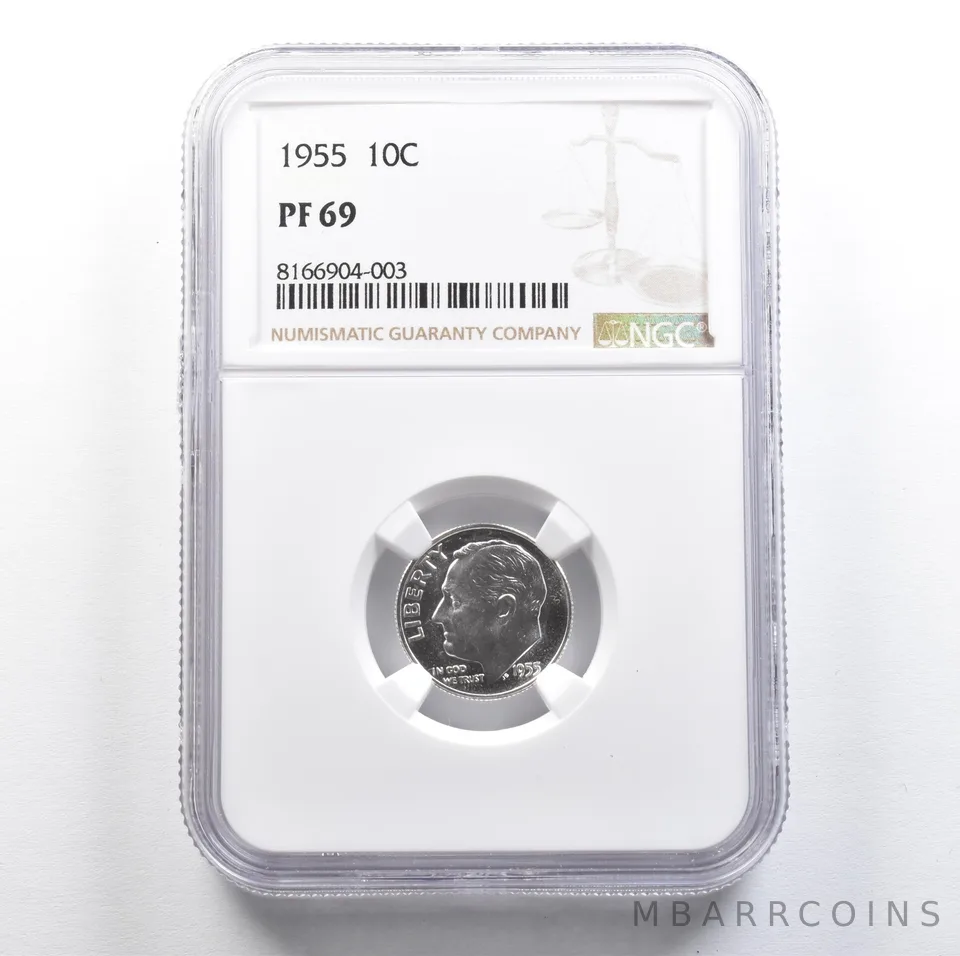 1955 Roosevelt Dime PF69 NGC PQ Cam Look *7658