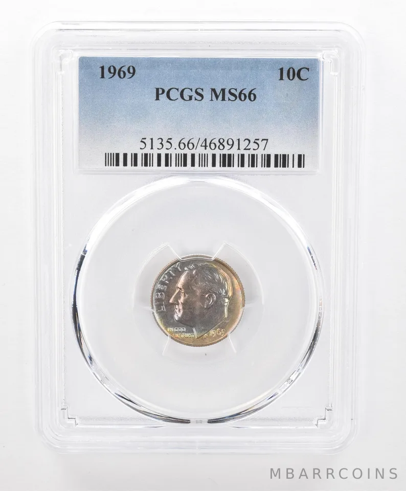 1969 Roosevelt Dime MS66 PCGS Beautiful Tone *2758
