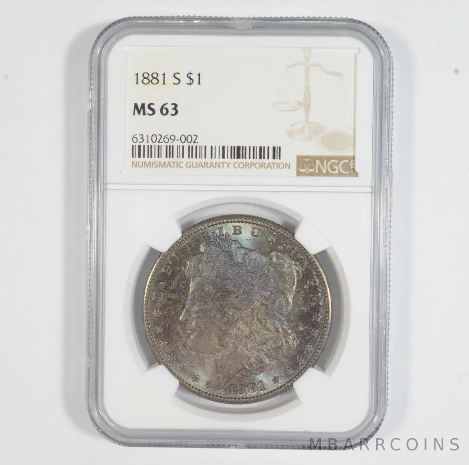 MS63 1881-S Morgan Silver Dollar NGC Black/Blue Beauty a7196