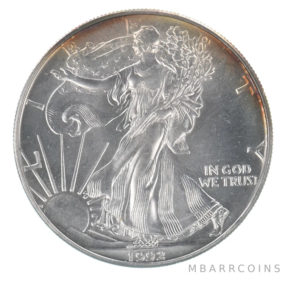 Beautiful Toned - 1992 American Silver Eagle 1 Troy Oz .999 Fine Silver *112