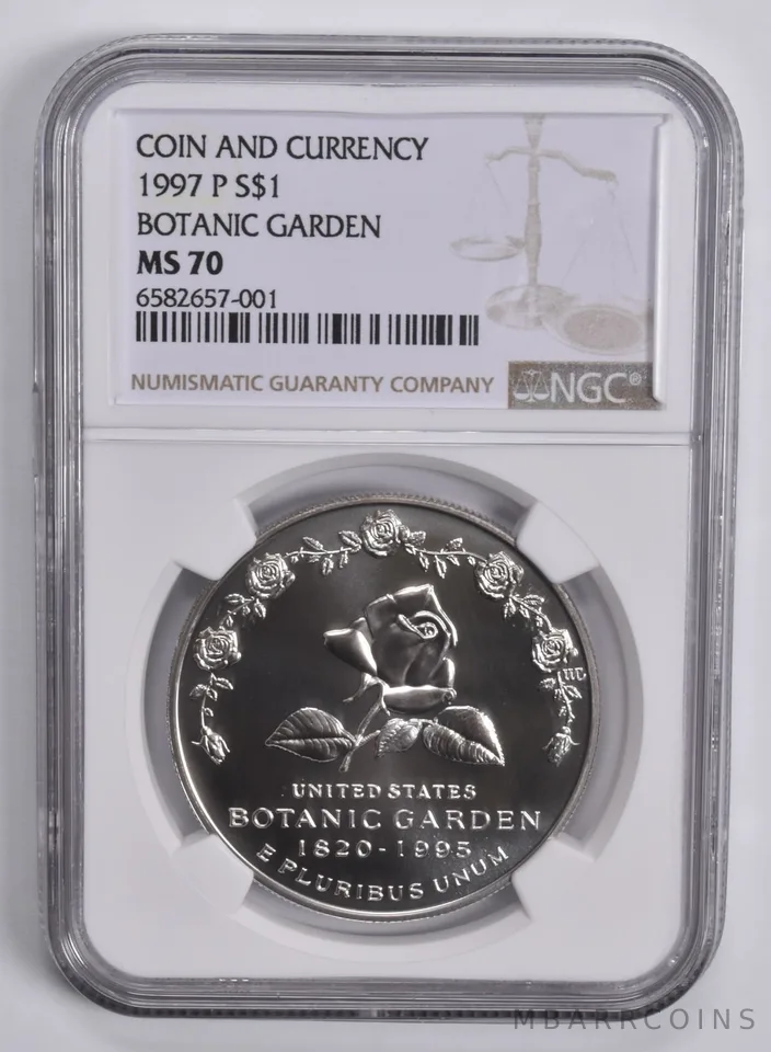 1997-P Botanic Garden Commem. Silver Dollar Coin & Currency MS70 NGC Brown