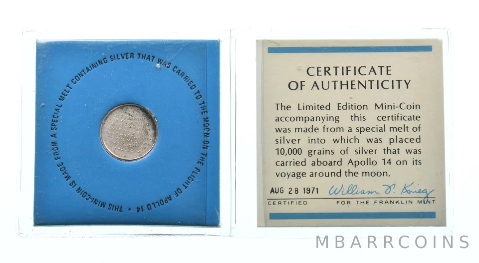 1971 Franklin Mint Apollo 14 Silver Mini Coin Silver Flown *1055