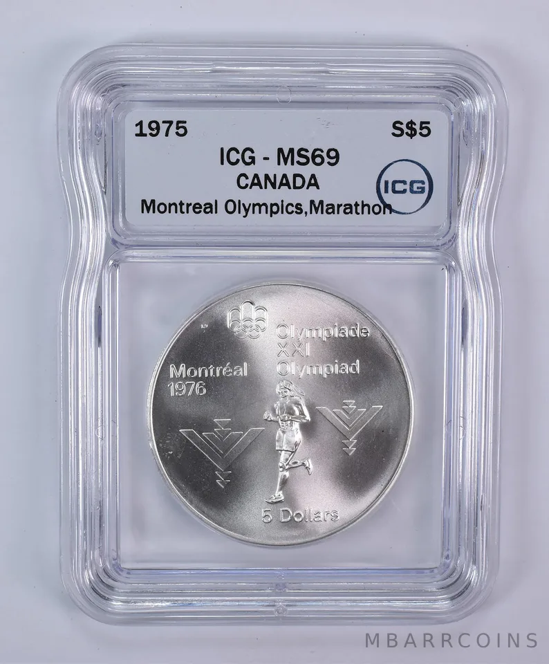 1975 Canada 5 Dollars Silver Montreal Olympics Marathon MS69 ICG