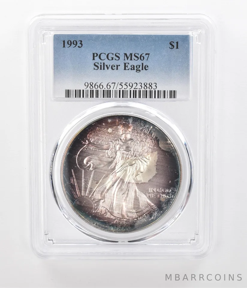 1993 American Silver Eagle MS67 PCGS Beautiful Tone a1268