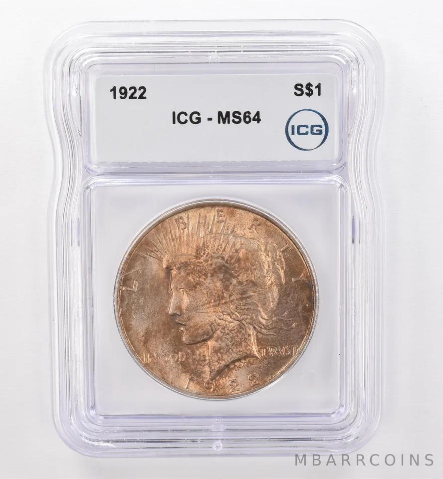 1922 Peace Silver Dollar MS64 ICG Beautiful Tone *9515