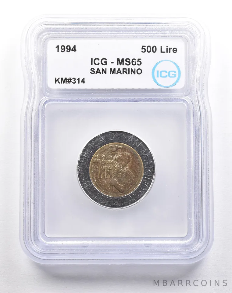 1994 San Marino 500 Lire KM#314 MS65 ICG *5487