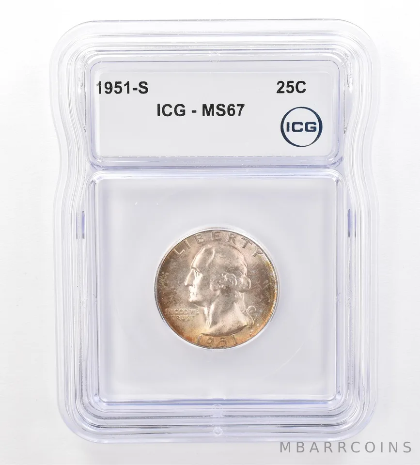 1951-S Washington Quarter MS67 ICG Beautiful Tone a7614