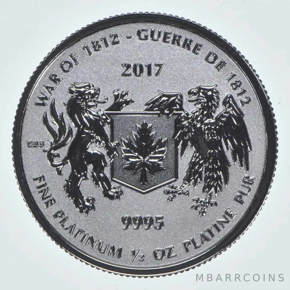 2017 Canada 50 Dollars Platinum War Of 1812 1/2 Oz Platinum