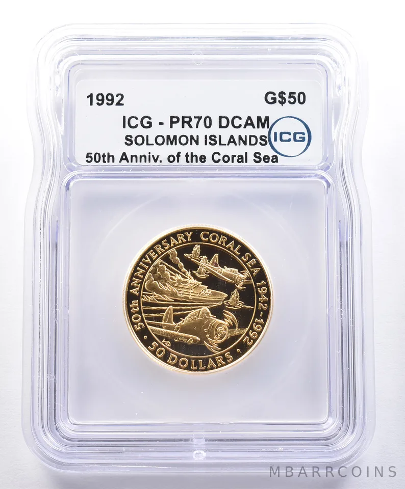 1992 Solomon Islands $50 Gold The Coral Sea PR70 DCAM ICG 1/2 Oz *4047