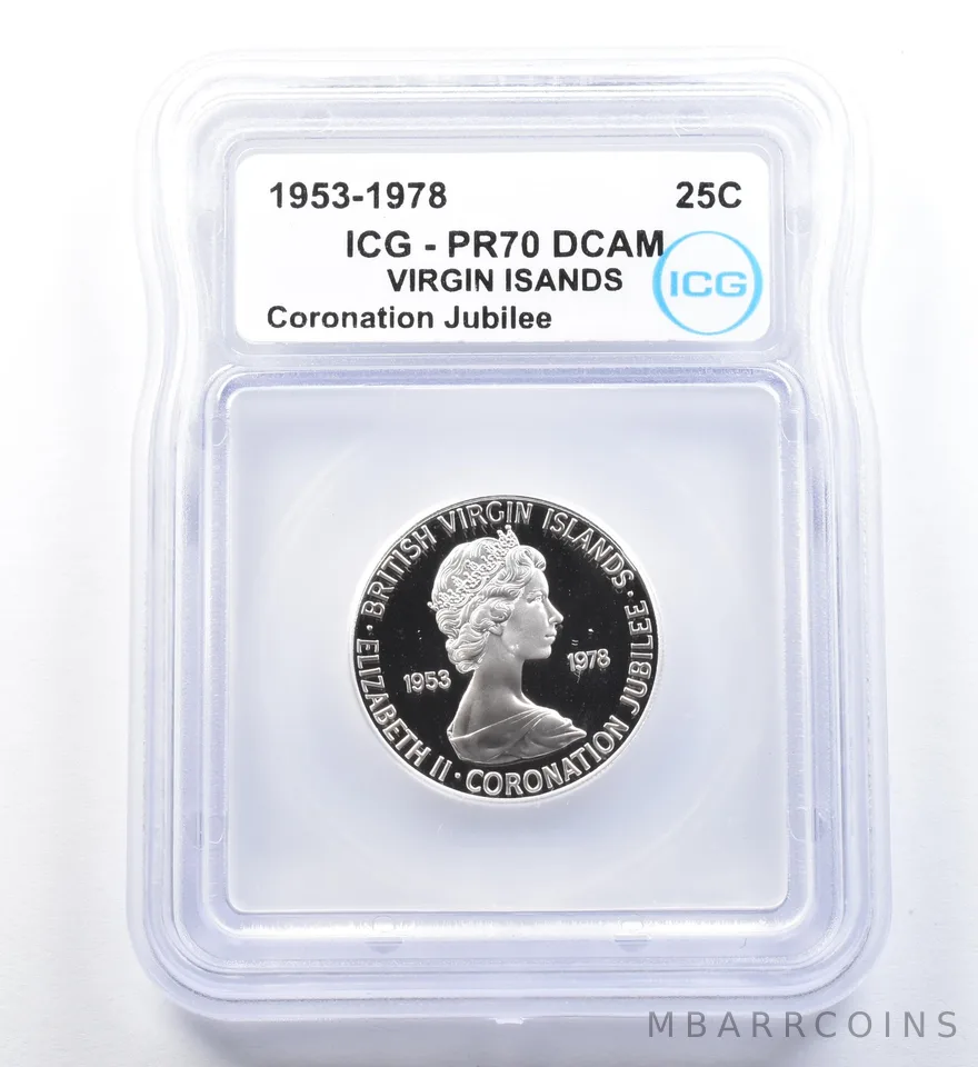 1953-1978 Virgin Islands 25 Cents Coronation Jubilee PR70 DCAM ICG a1151
