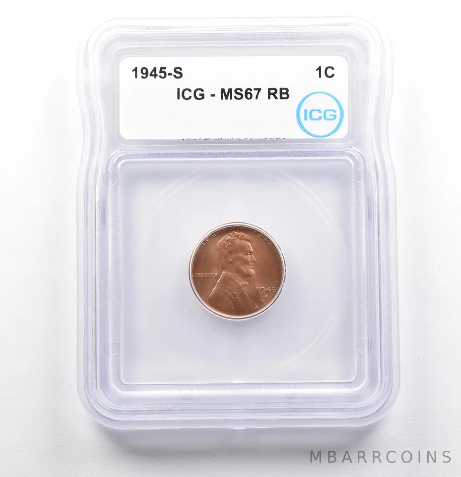 1945-S Lincoln Wheat Cent MS67 RB ICG a0584