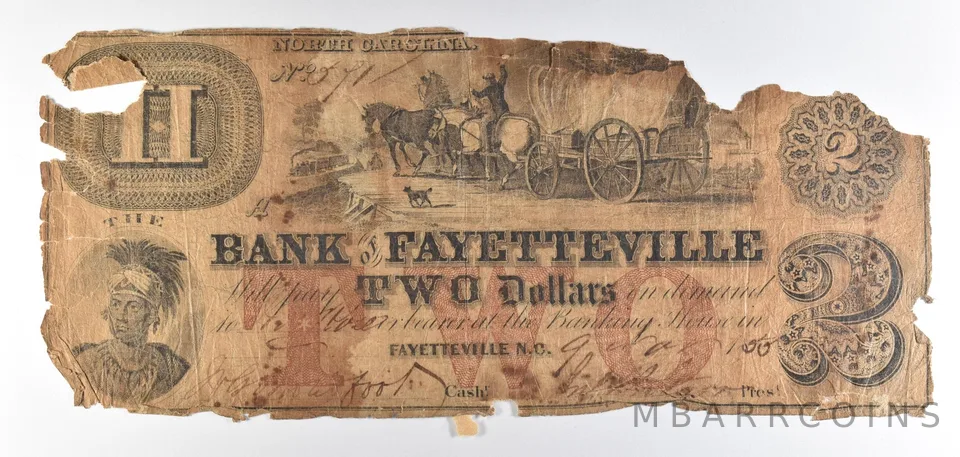 1853 $2 Bank Of Fayetteville NC Obsolete Note *8739