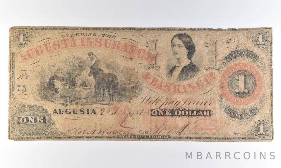 1860s $1 Augusta GA Augusta Insurance & Banking Co Obsolete Note *8318