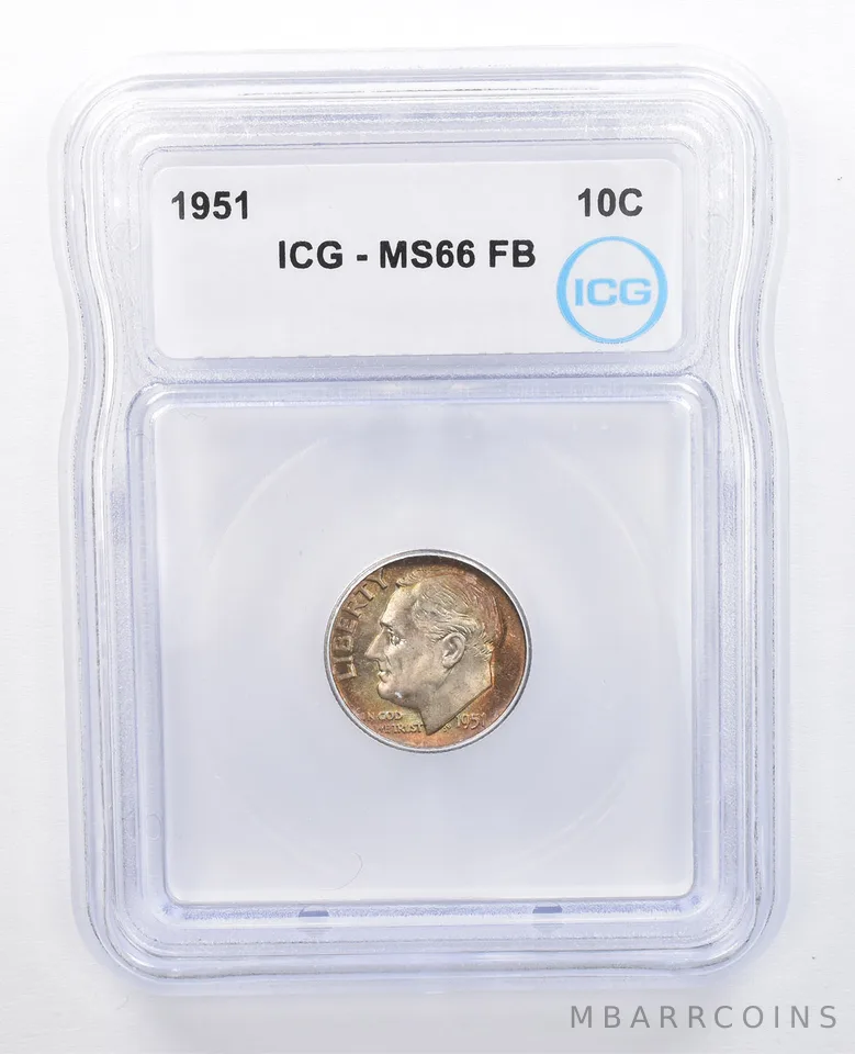 1951 Roosevelt Dime MS66 FB ICG Beautiful Tone *7610