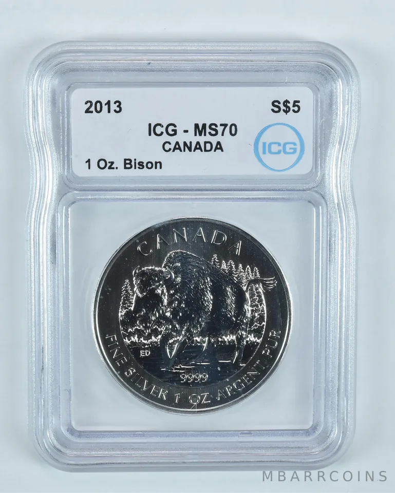 2013 Canada 5 Dollars Silver Bison 1 Oz MS70 ICG