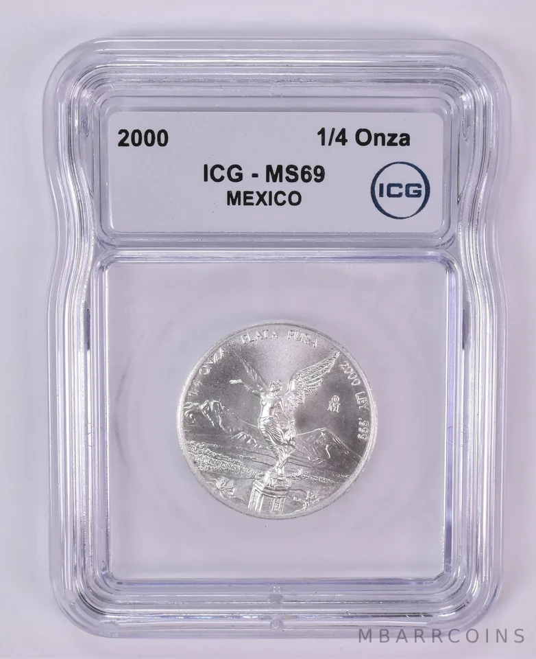 2000 Mo Mexico 1/4 Onza Silver Libertad MS69 ICG