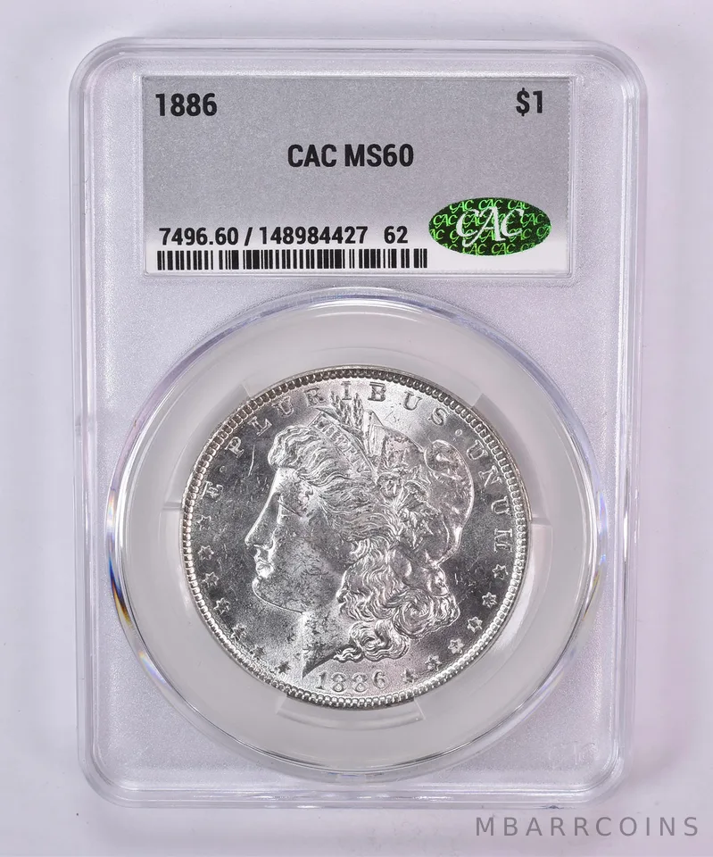 1886 Morgan Silver Dollar MS60 CAC CACg