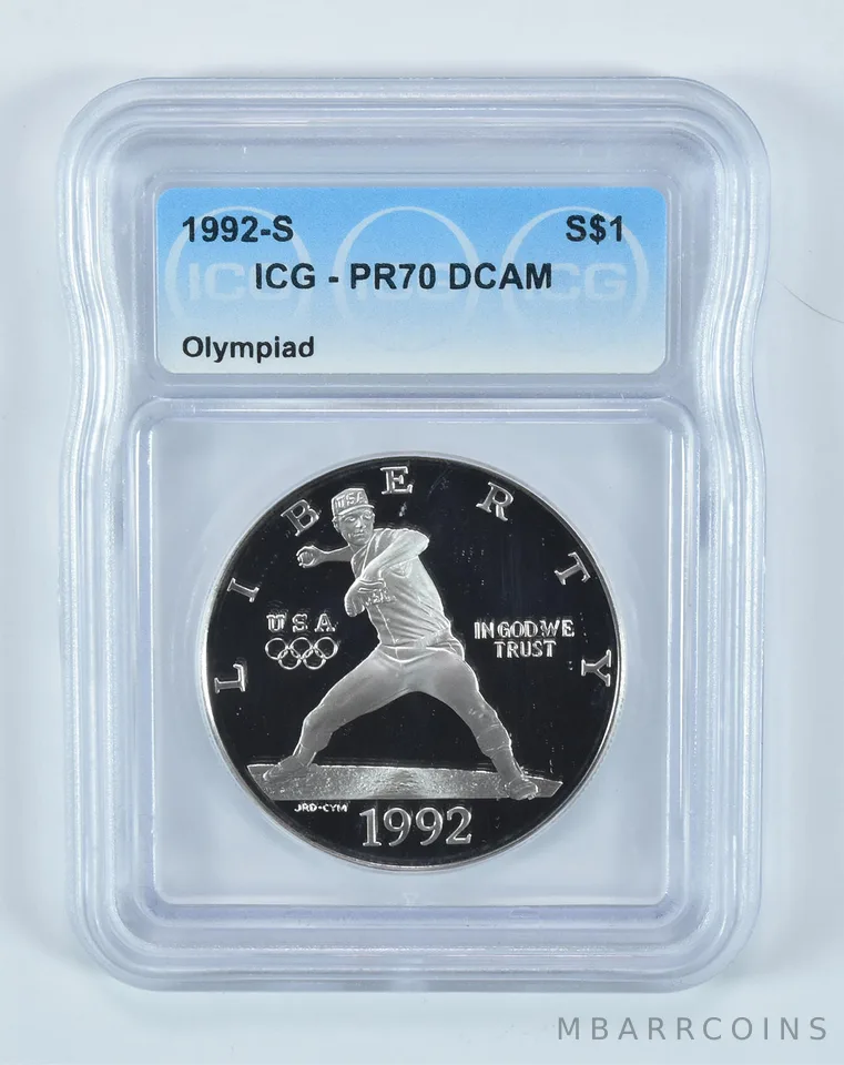 1992-S Olympic Baseball Commemorative Silver Dollar PR70 DCAM ICG
