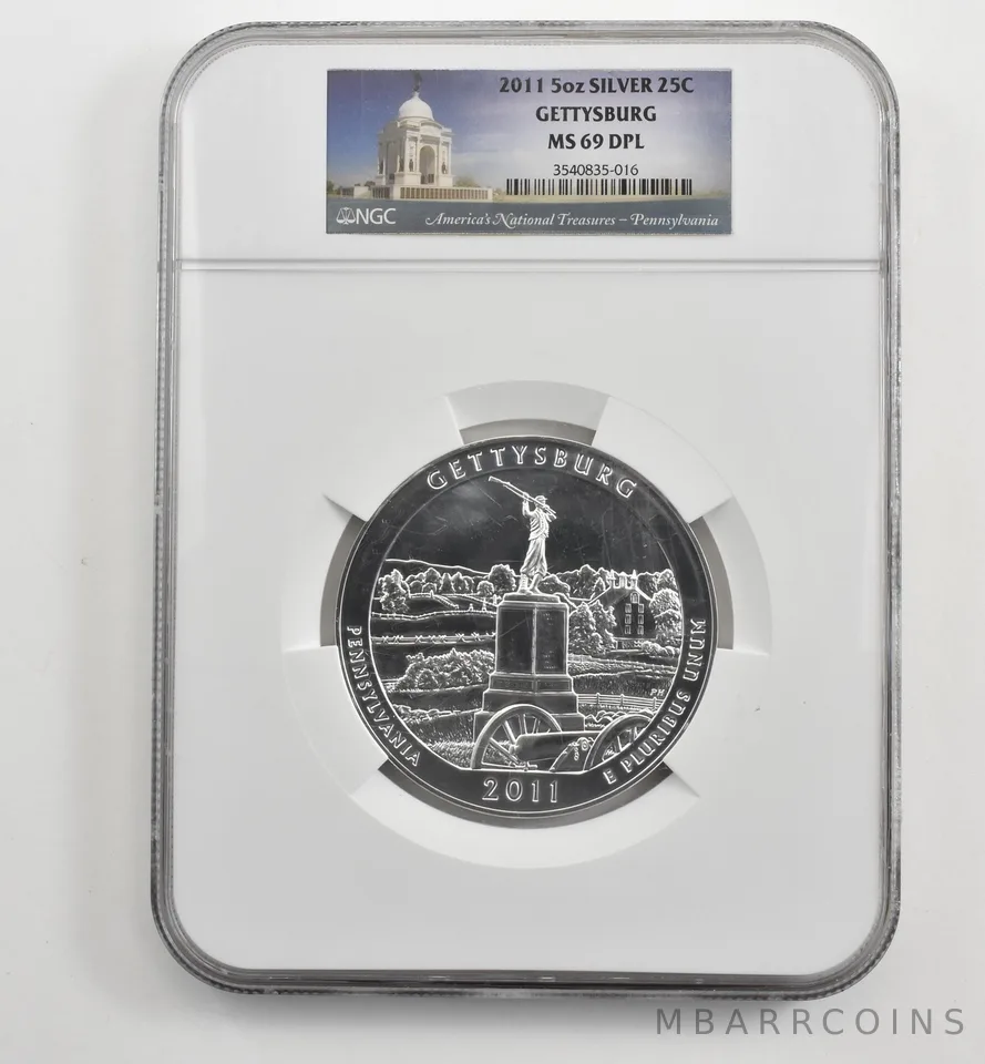 2011 5 Oz Silver Quarter America The Beautiful Gettysburg MS69 DPL NGC *1667
