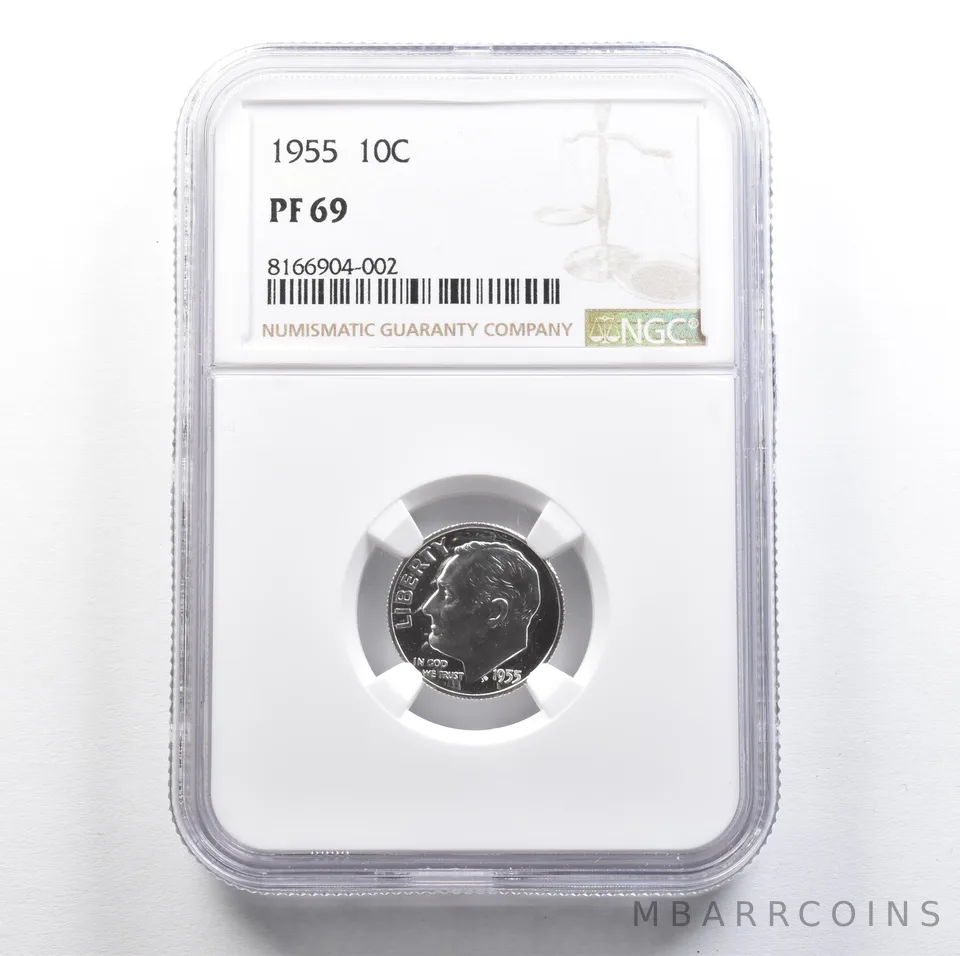 1955 Roosevelt Dime PF69 NGC PQ Cam Look a7659