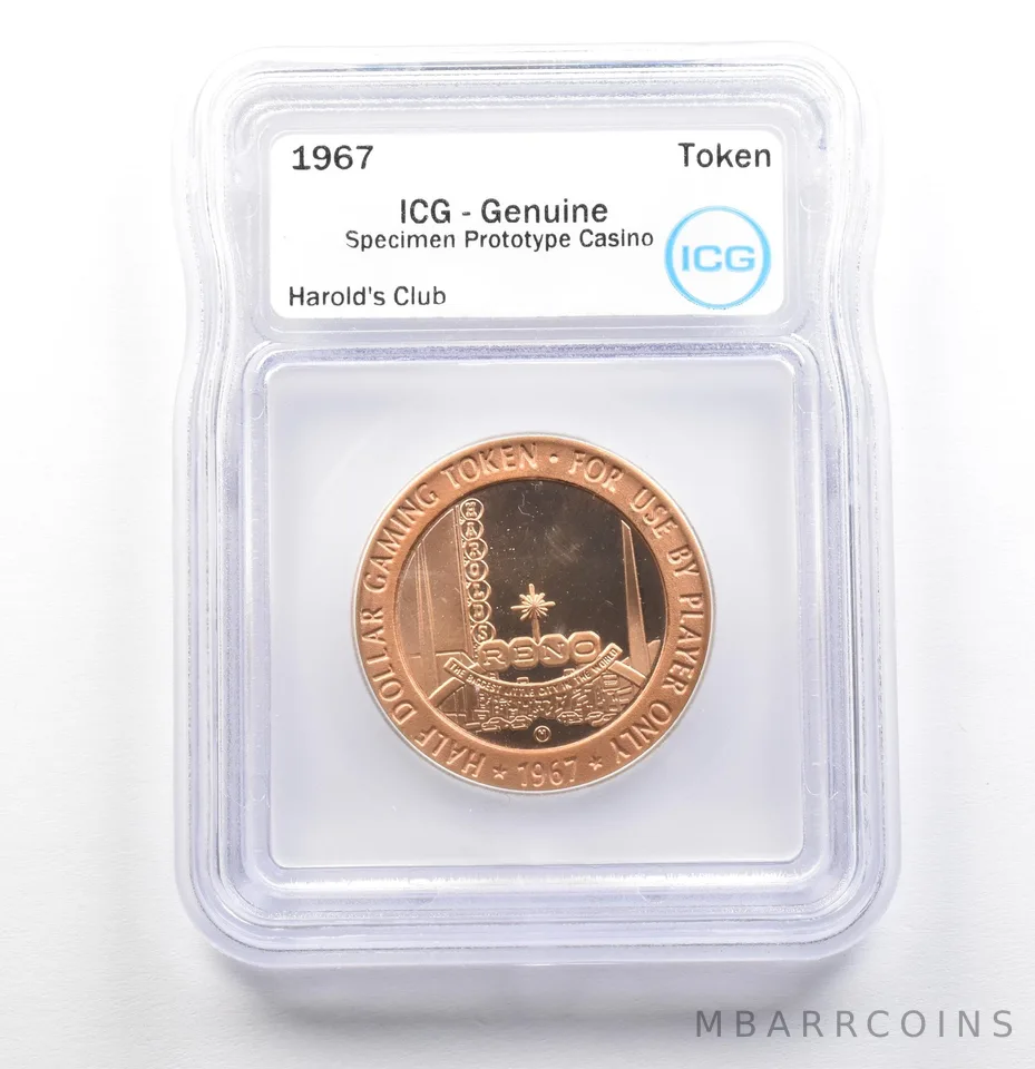 1967 Casino Token Harold's Club Half Dollar Specimen Prototype Genuine ICG a0575