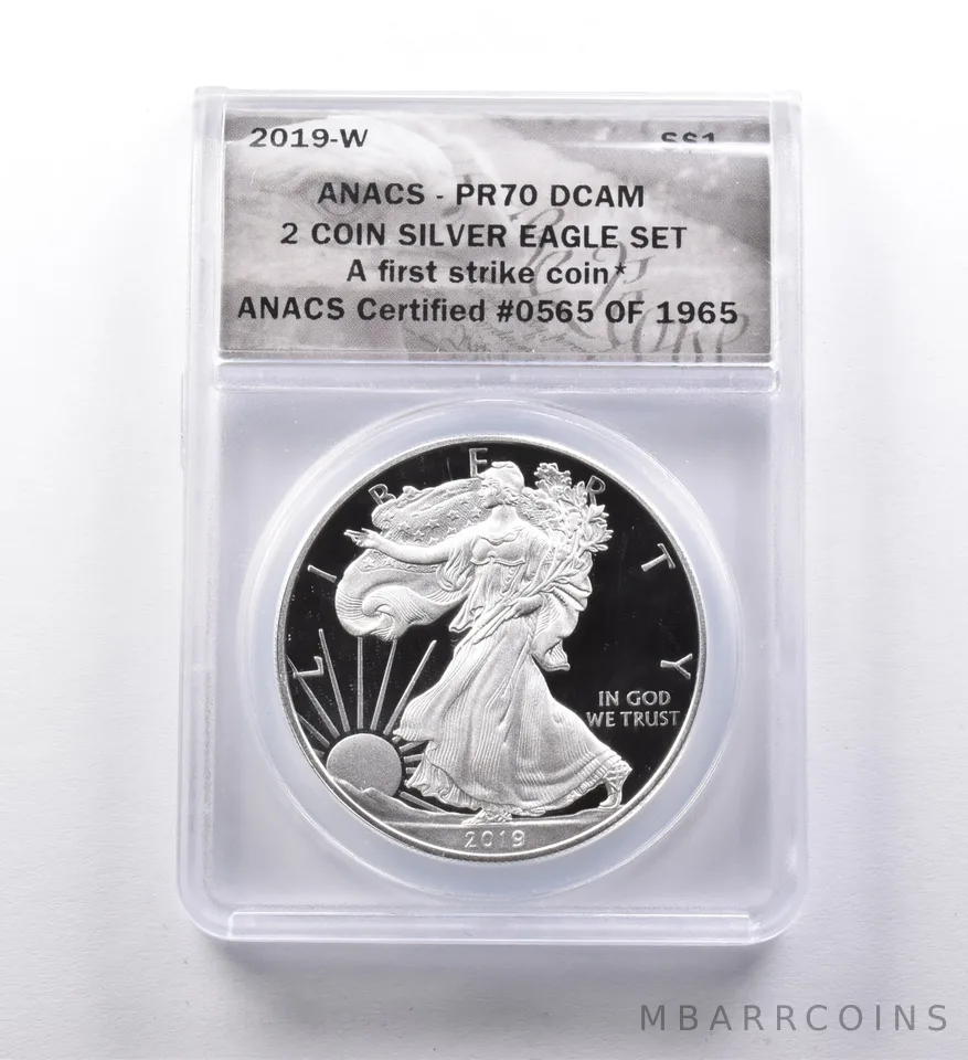 PR70 DCAM 2019-W American Silver Eagle 2 Coin Silver Eagle Set FS ANACS *3004