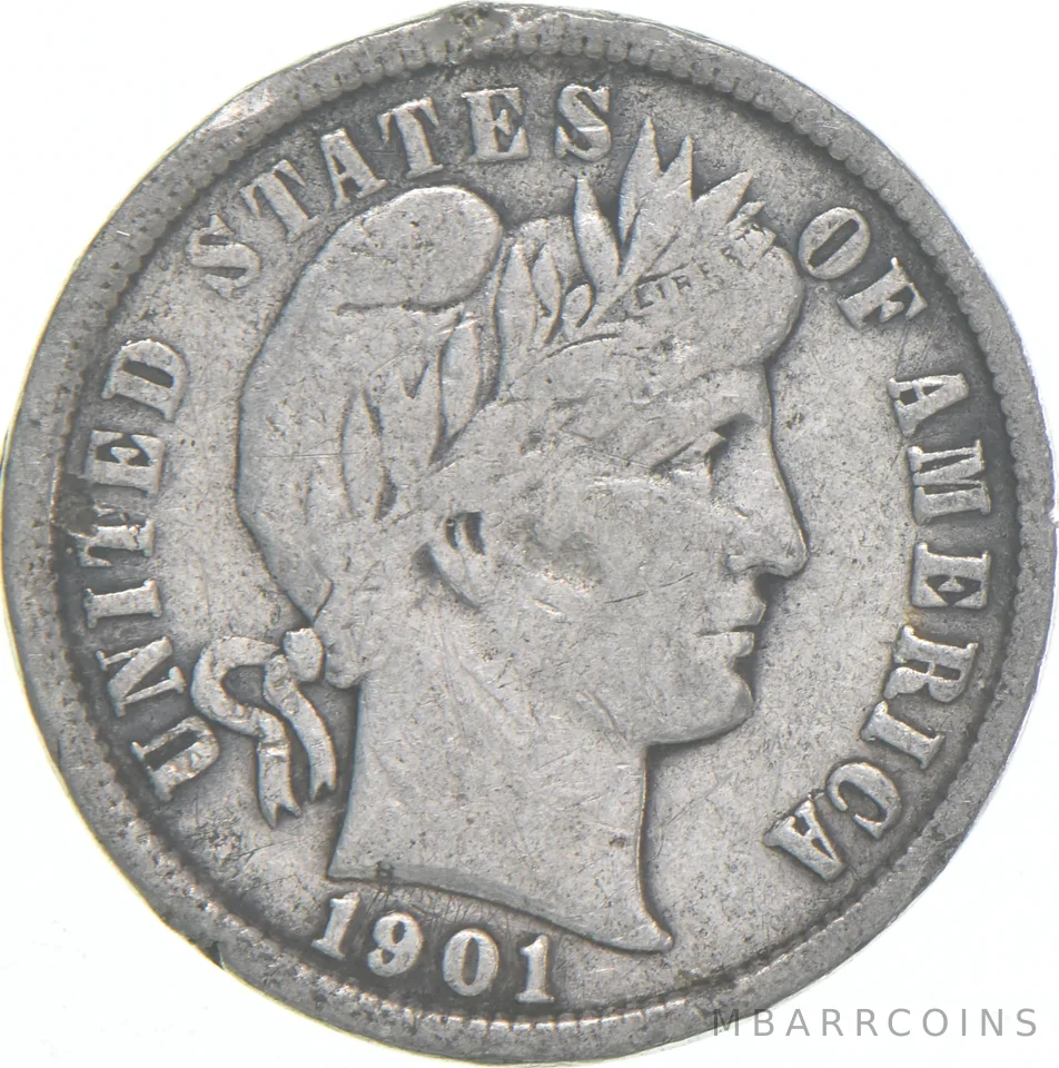 1901-P Barber Dime 90% Silver Average Circ
