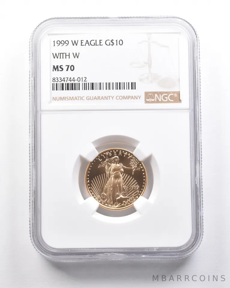1999-W With W American Gold Eagle 1/4 Oz Gold MS70 NGC Unfinished *5298