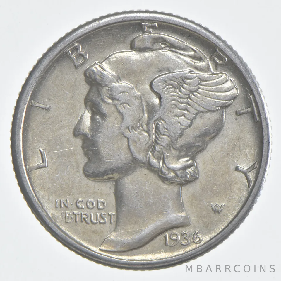 1936-D Mercury Dime 90% Silver AU Almost Unc