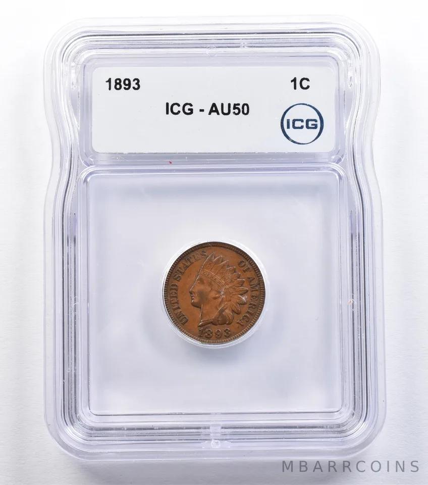 1893 Indian Head Cent AU50 ICG *2203