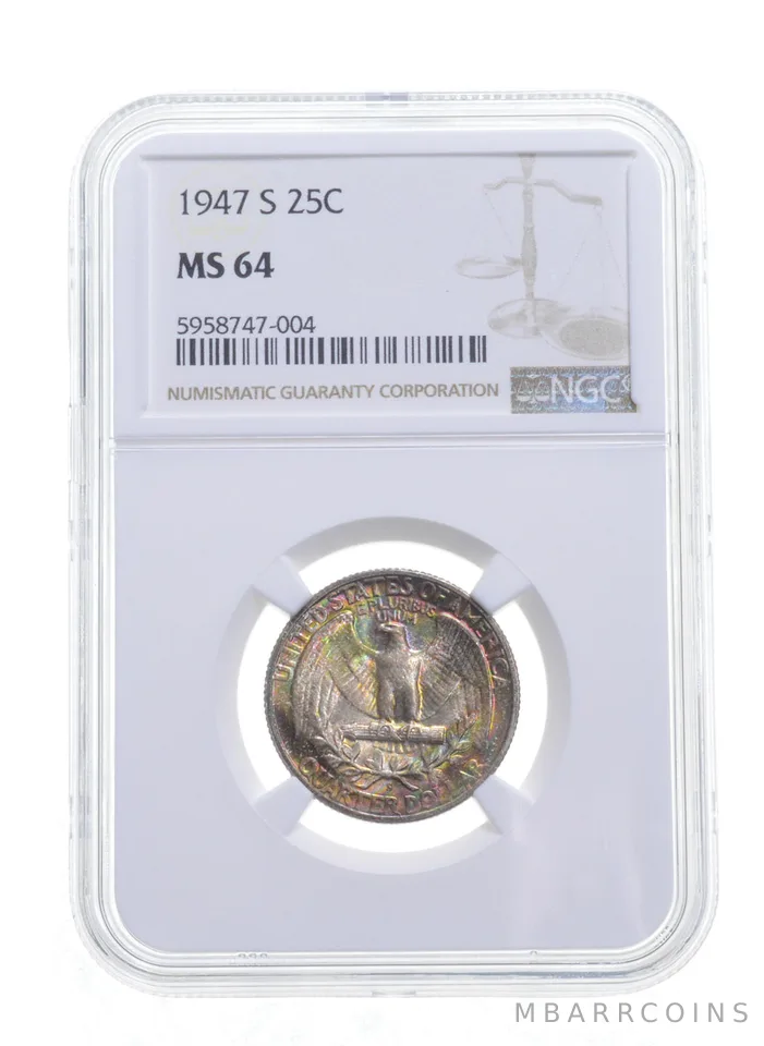 MS64 1947-S Washington Quarter - Graded NGC a4882