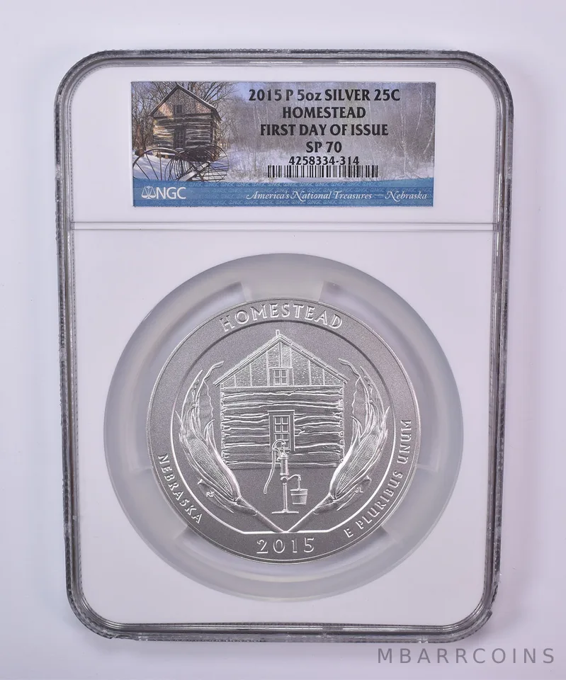 2015-P 5 Oz Silver Quarter ATB America The Beautiful Homestead SP70 NGC