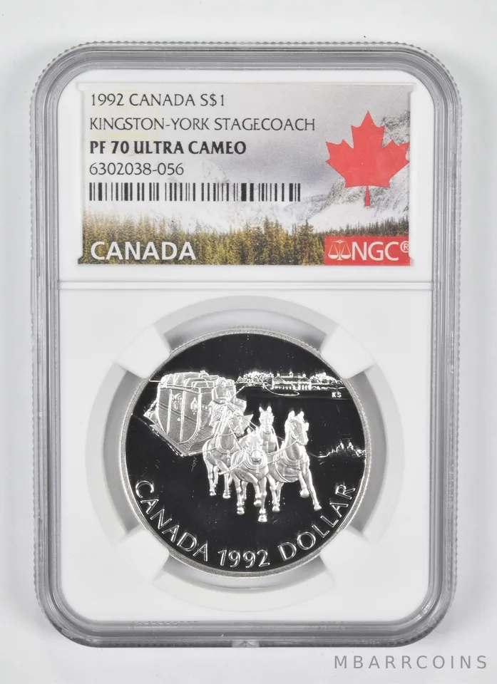 1992 Canada $1 Silver Dollar Kingston-York Stagecoach PF70 NGC