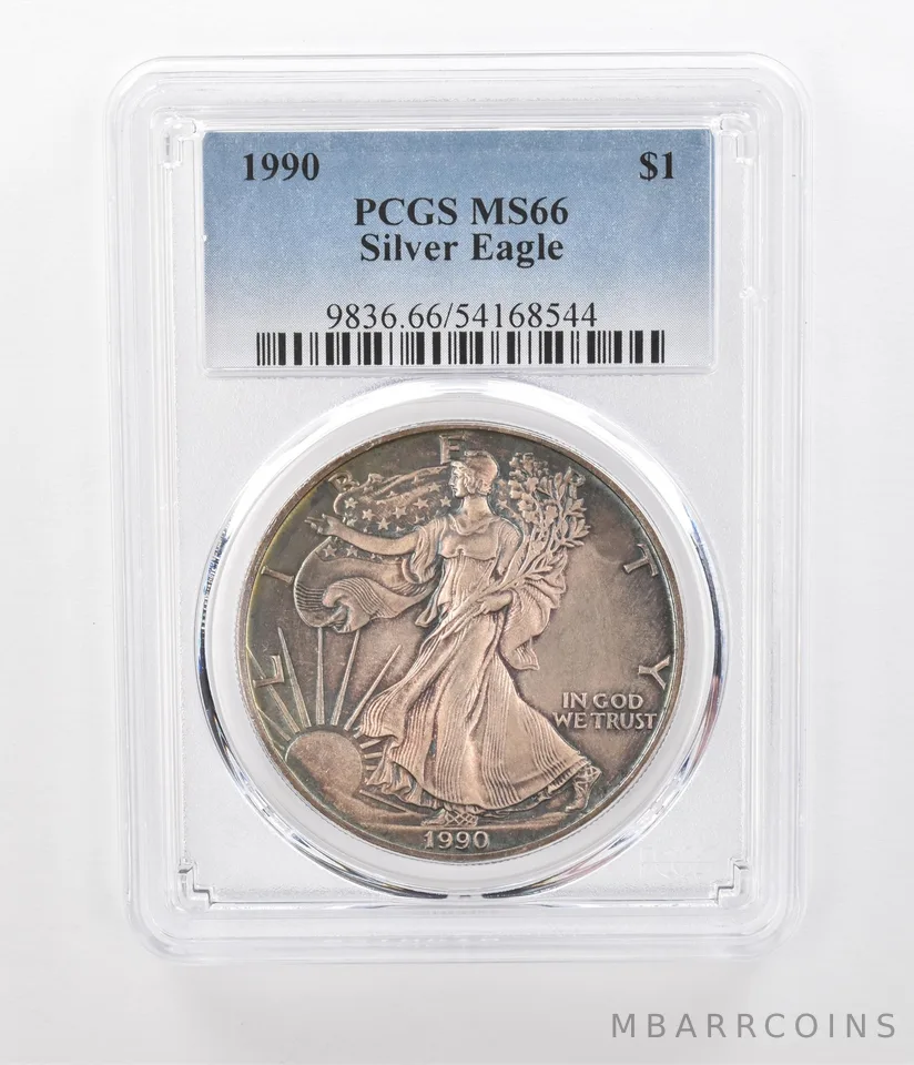 1990 American Silver Eagle MS66 PCGS Beautiful Tone a1247