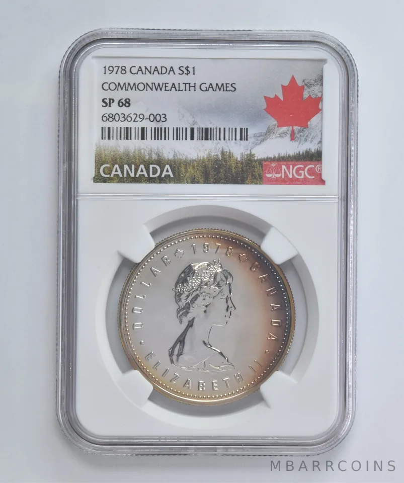 SP68 1978 Canada Silver Dollar Commonwealth Games NGC Beautifully Toned a2978