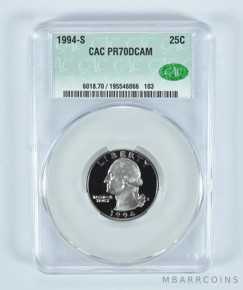 1994-S Washington Quarter PR70 DCAM CAC CACg
