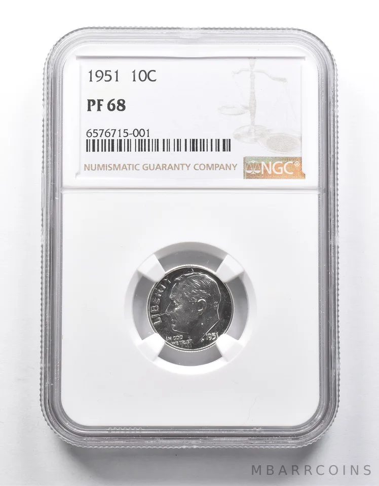 PF68 1951 Roosevelt Dime NGC *9993