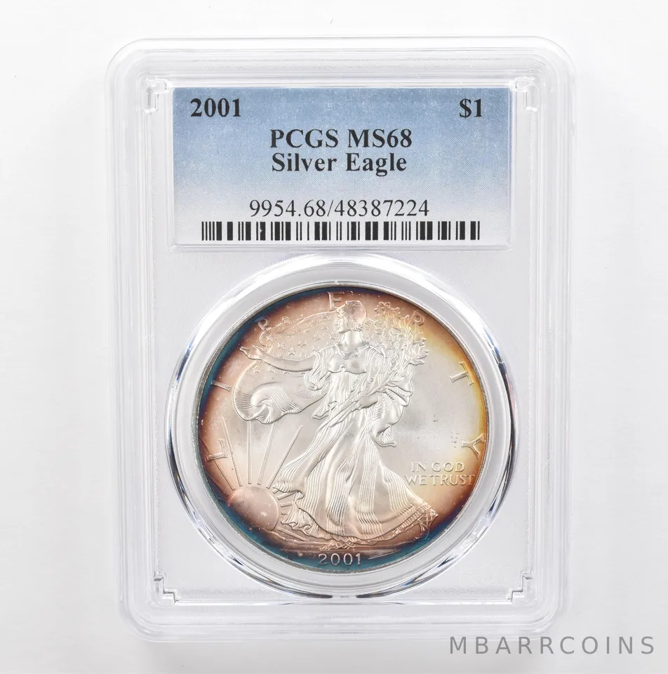 2001 American Silver Eagle MS68 PCGS Peripheral Tone *5402