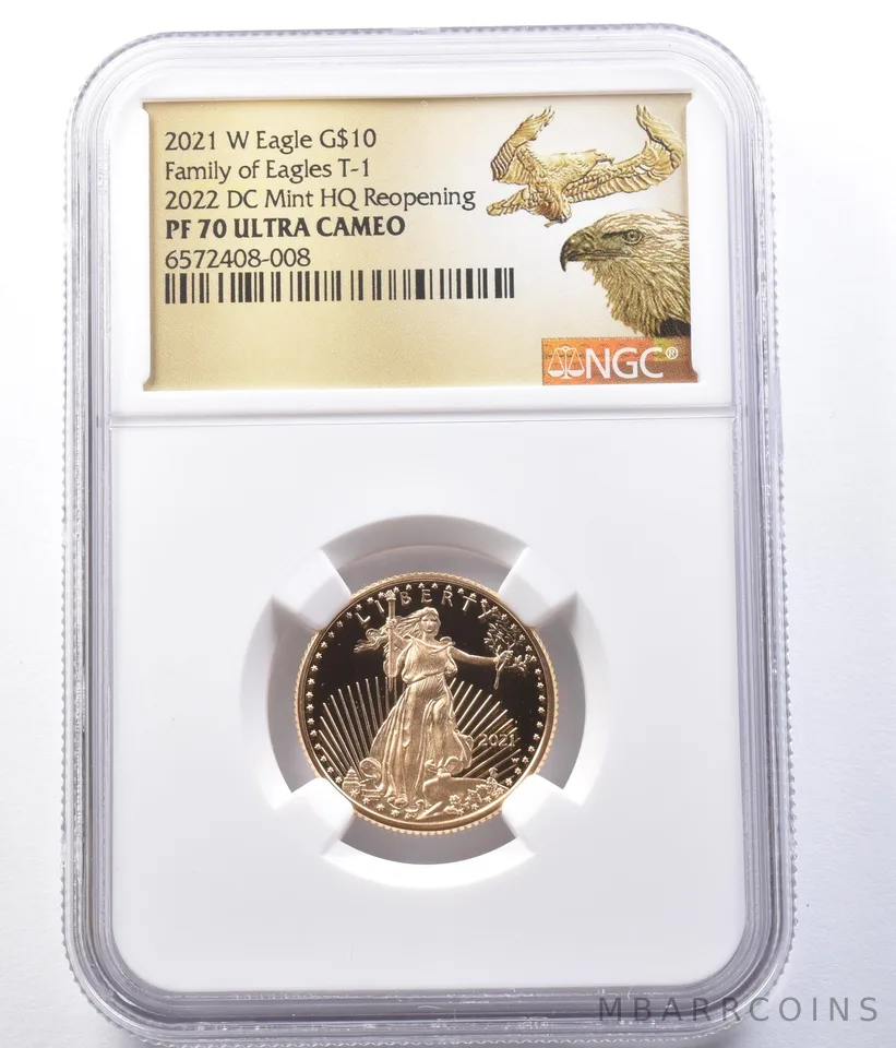 2021-W $10 American Gold Eagle Type 1 DC Mint 1/4 Oz PF70 UCAM NGC Low Pop a9359