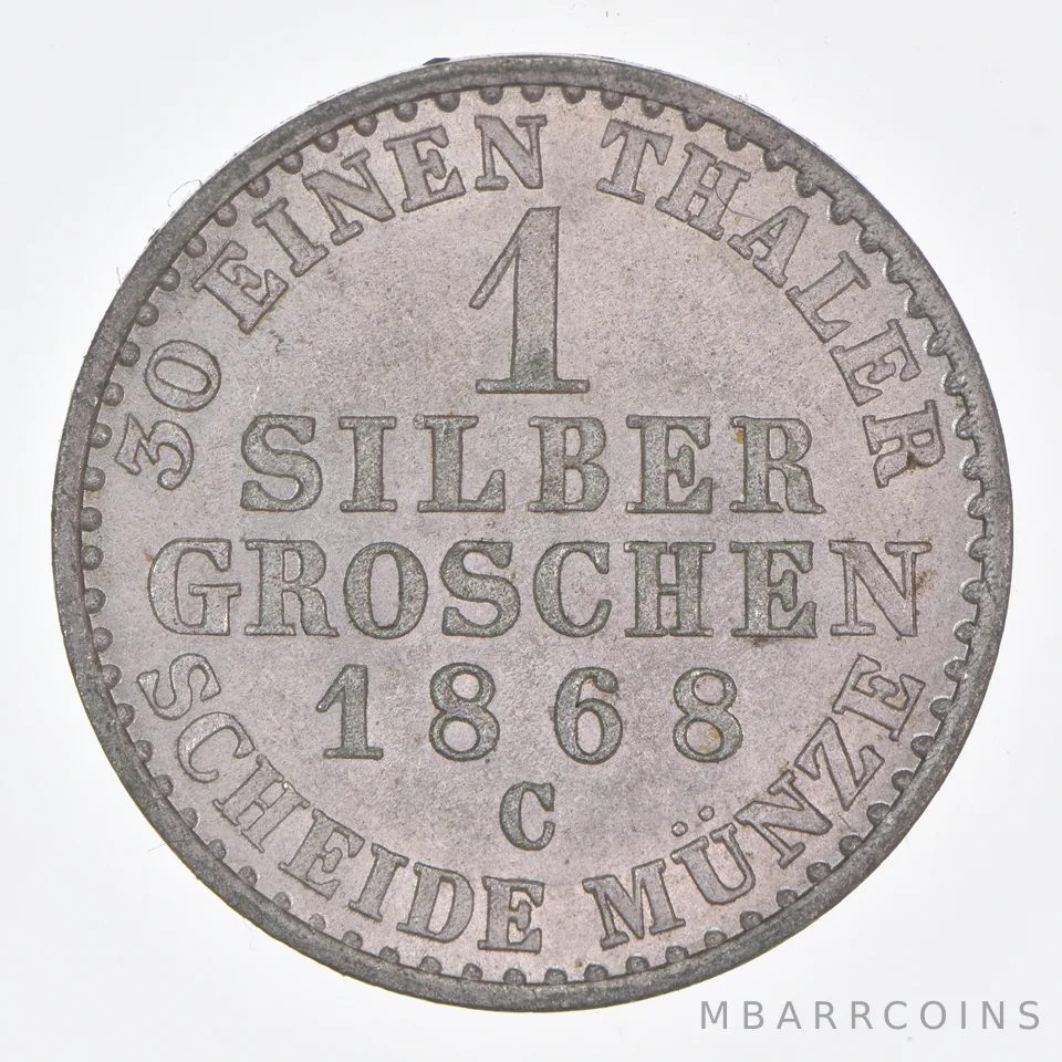 Better Date - 1868 Kingdom Of Prussia 1 Silbergroschen World Coin- Silver *059