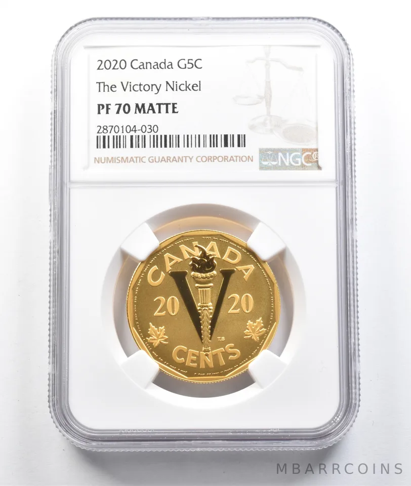 2020 Canada 5 Cents Gold Victory Nickel PF70 Matte NGC a0461