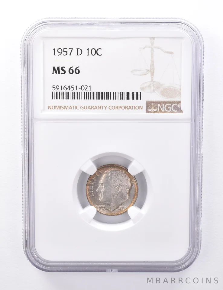 MS66 1957-D Roosevelt Dime - Graded NGC Toned *4395