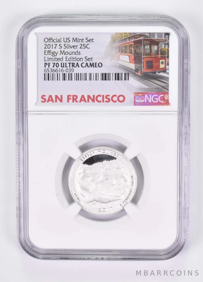 2017-S Silver PF70 Effigy Mounds Quarter NGC Limited Edition San Fran Lbl