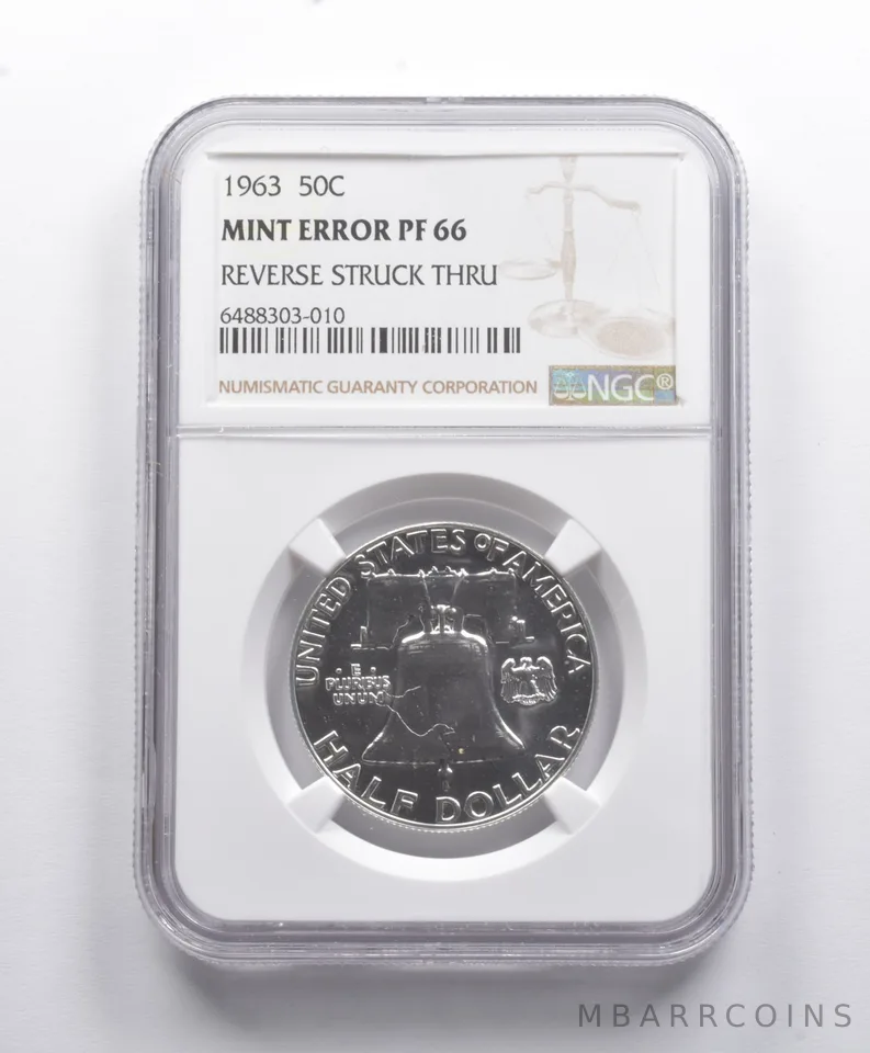 Mint Error PF66 1963 Franklin Half Dollar REV Struck Thru NGC a8793