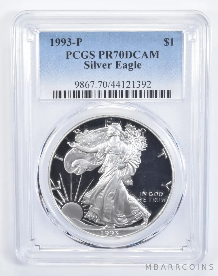 1993-P American Silver Eagle PR70 DCAM PCGS Blue Label