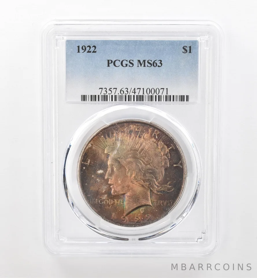 1922 Peace Silver Dollar MS63 PCGS Beautiful Tone *1731